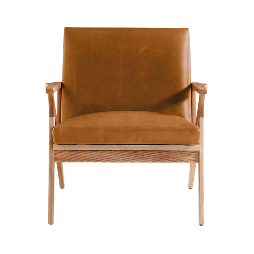 Furnheaven Cavett Ash Wood Leather Accent Chair