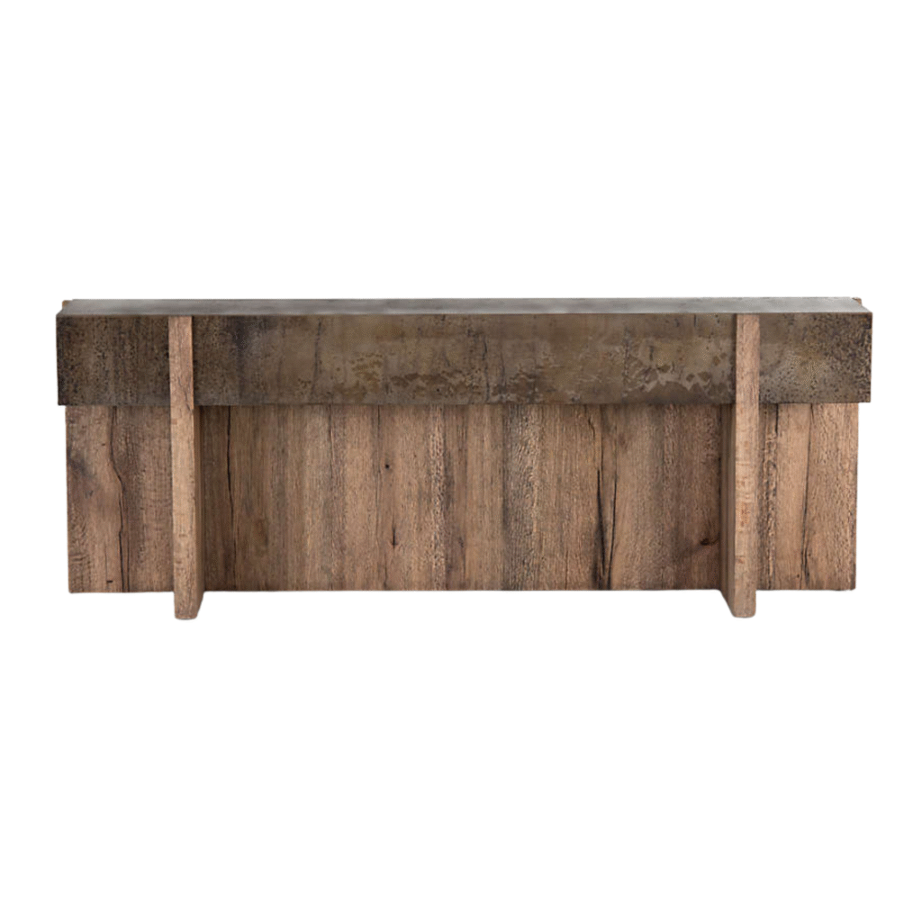 Furnheaven Mackinley 78.75" Rectangular Iron and Natural Oak Wood Console Table