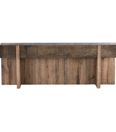 Furnheaven Mackinley 78.75" Rectangular Iron and Natural Oak Wood Console Table