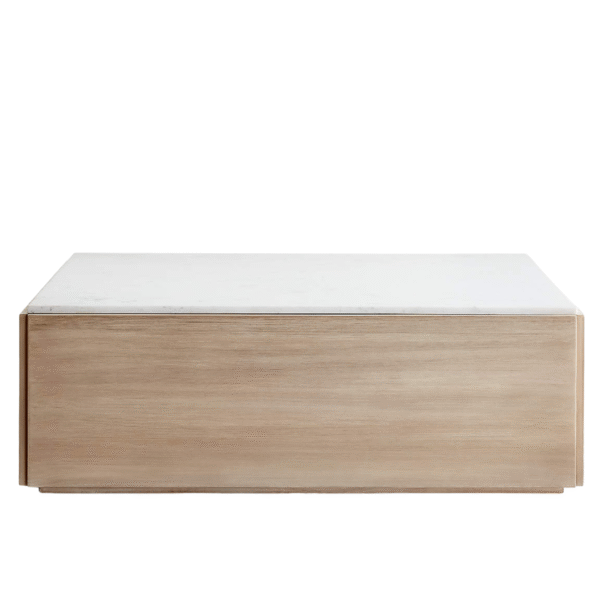 Furnheaven Troupe Marble and Natural Pine Wood 44" Square Coffee Table