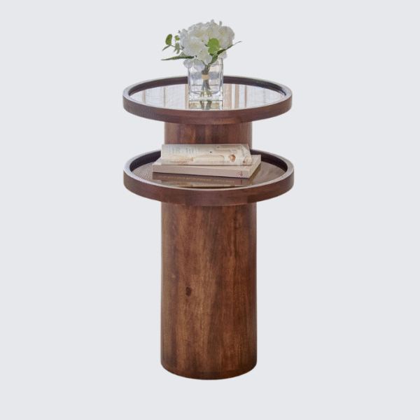 Furnheaven Dylan Tempered Glass Top Nest of 2 Tables - Walnut