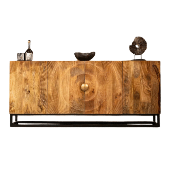 Furnheaven Sunset Handcrafted Solid Mango Wood Natural Brown Sideboard