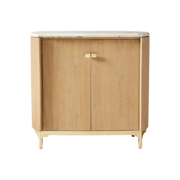 Furnheaven Claude Marble and Oak Wood Bar Cabinet by goop