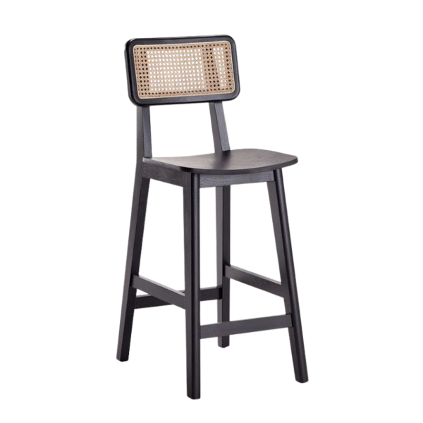 Furn Heaven Black Wood & Rattan Bar Chair