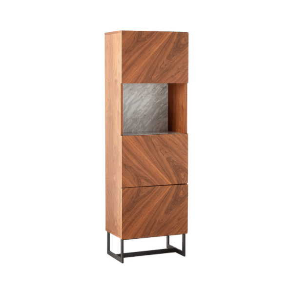 Furnheaven Suspend White Marble and Wood Bar Cabinet