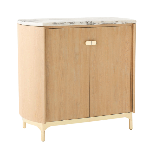 Furnheaven Claude Marble and Oak Wood Bar Cabinet by goop