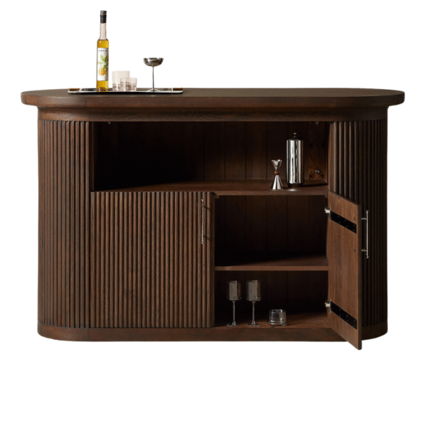 Furnheaven Solero 42" Fluted Dark Oak Wood Standing Bar