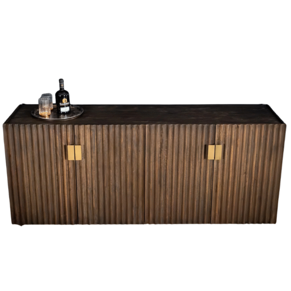Furnheaven Louvre Solid Mango Wood Sideboard with Fluted Design Fronts in Grey Brown