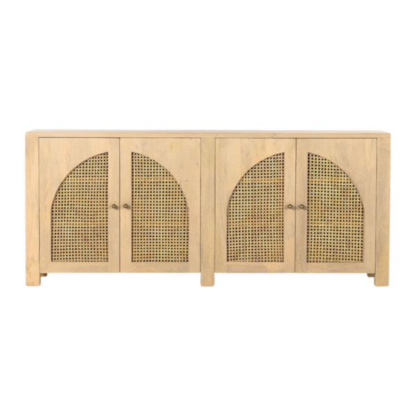 Furnheaven Noah Solid Mango Wood & Rattan Sideboard