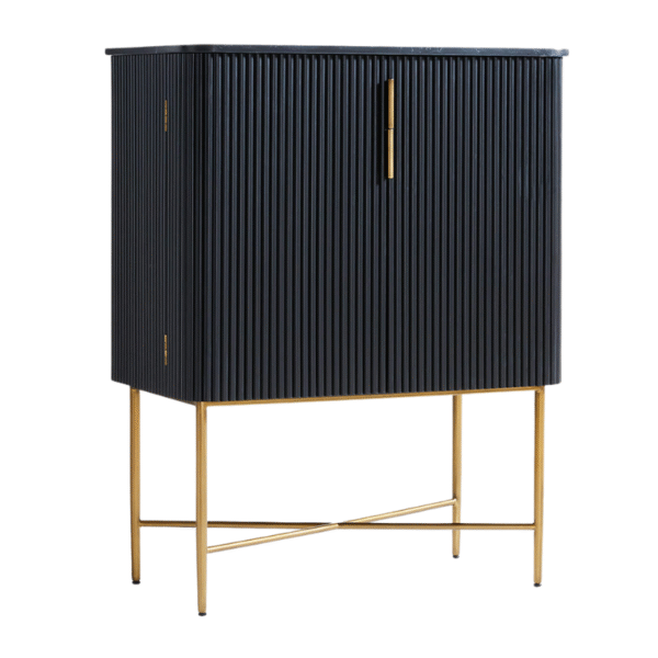 Furnheaven Fayette Black Nero Marquina Fluted Bar Cabinet