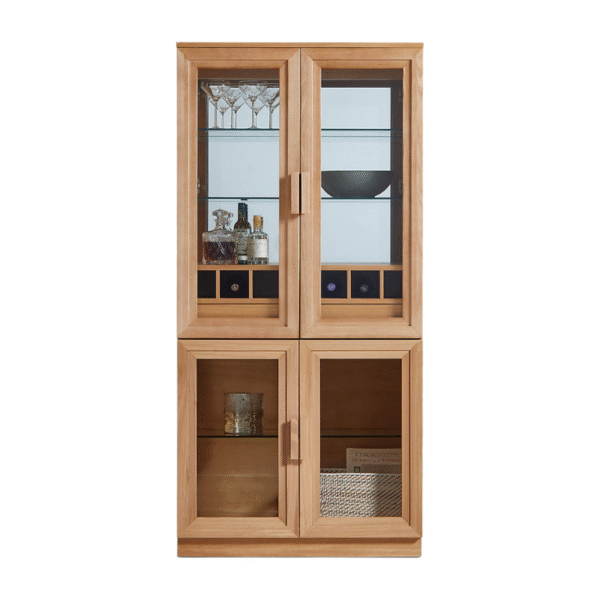 Furnheaven Calypso 36" Natural Glass-Door Bar Cabinet