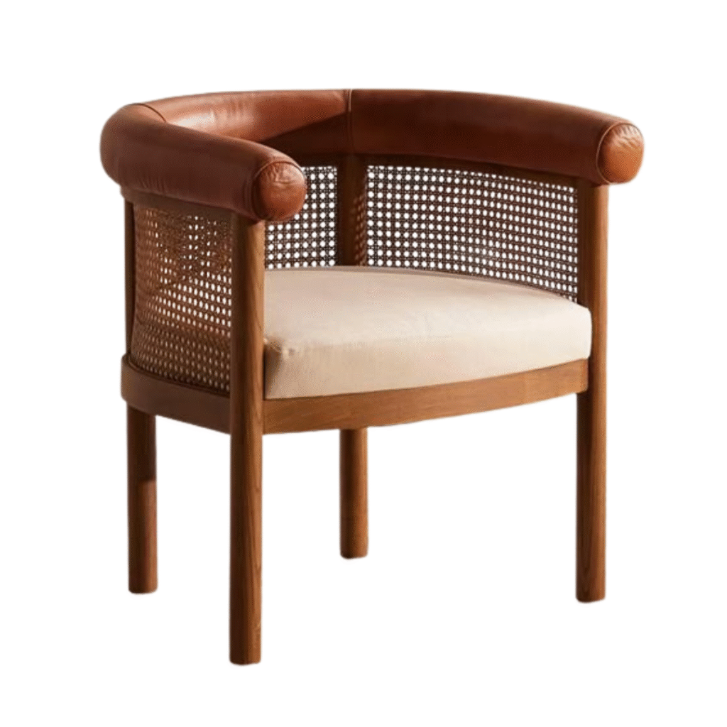 Leather & Cane Barrel Chair